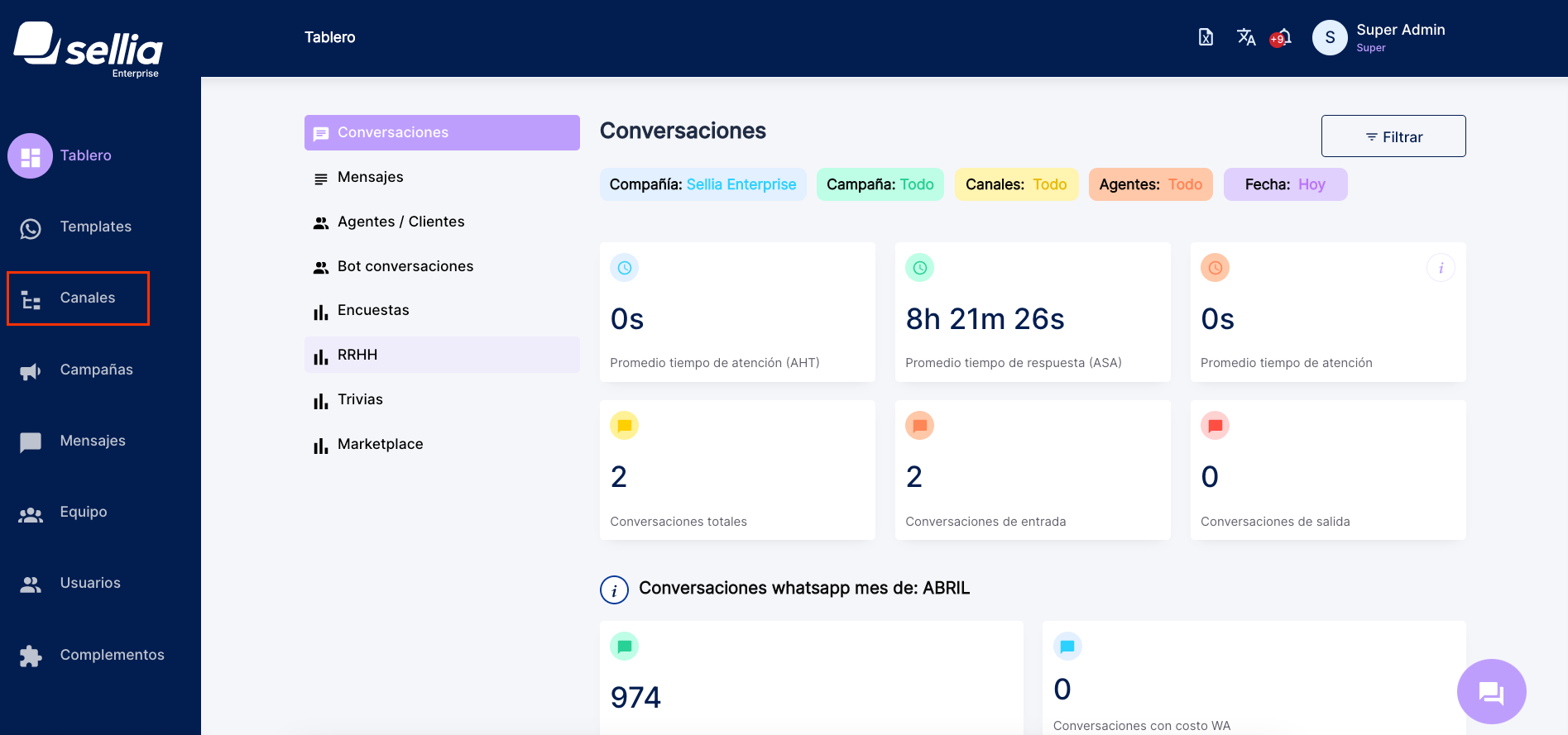 Nueva Configuración de Canales en Sellia