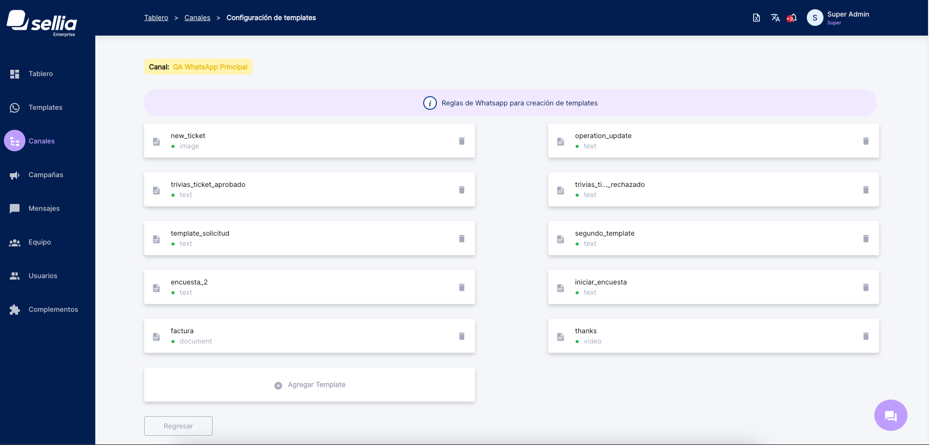 Nueva Configuración de Canales en Sellia